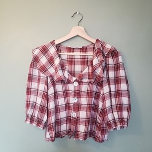 Zara red and white plaid blouse top